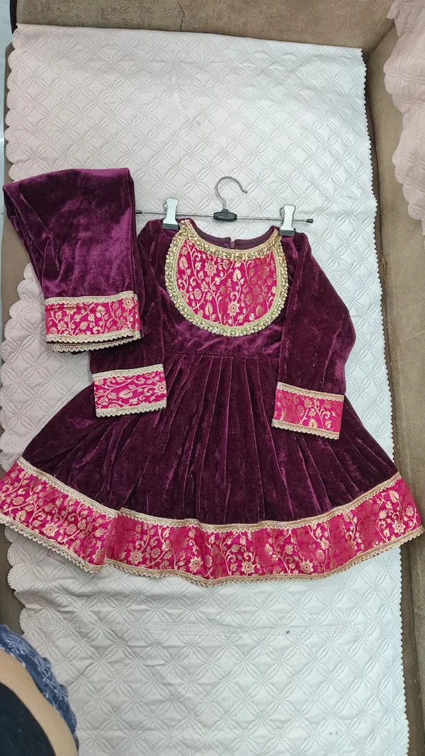 Purple_Velvet_Banarasi_Frock_Suit_For_Kids
