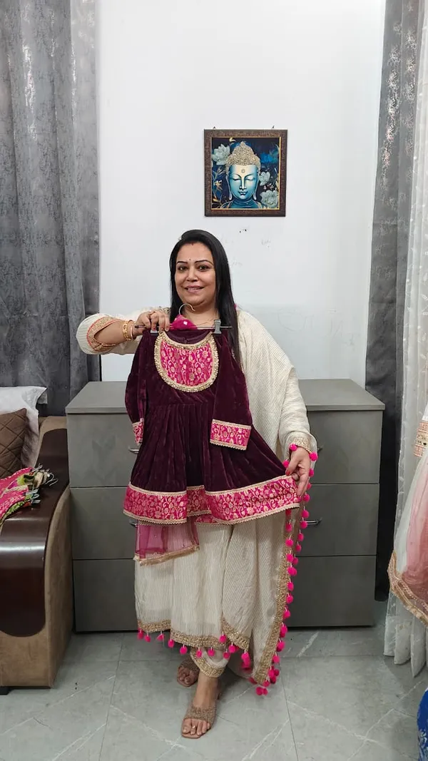Purple_Velvet_Banarasi_Frock_Suit_For_Kids