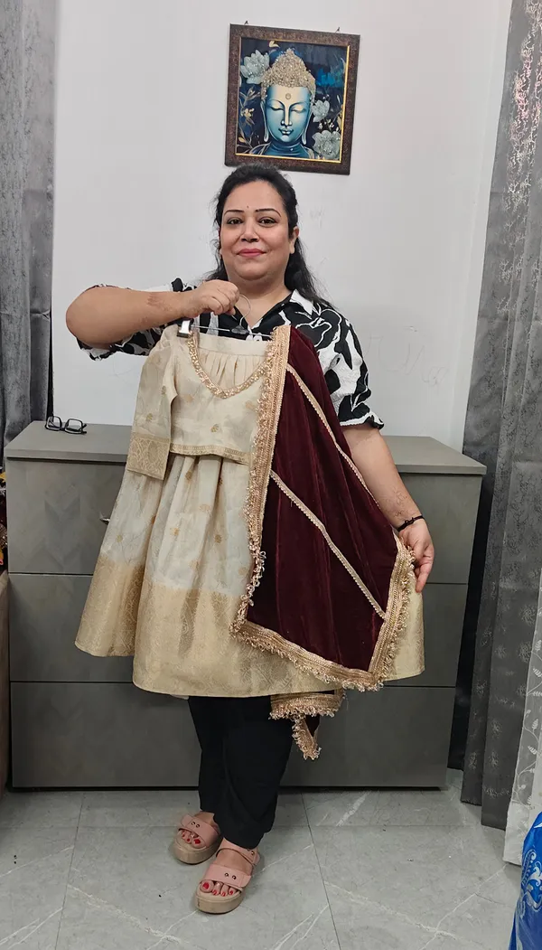 Off_White_Silk_Banarasi_Zari_Weave_Lehenga_Set_For_Kids