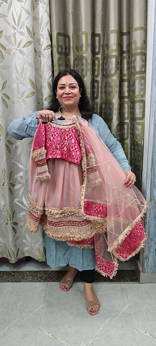 Pink_Rani_Silk_Maharani_Lace_Work_Lehenga_Set_For_Kids