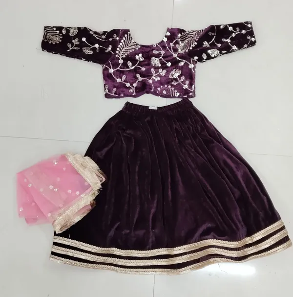 Ruby_Velvet_Handwork_Lehenga_Set_For_Kids
