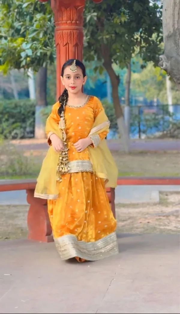 Mustard_Satin_Silk_Embroidered_Lehenga_Set_For_Kids