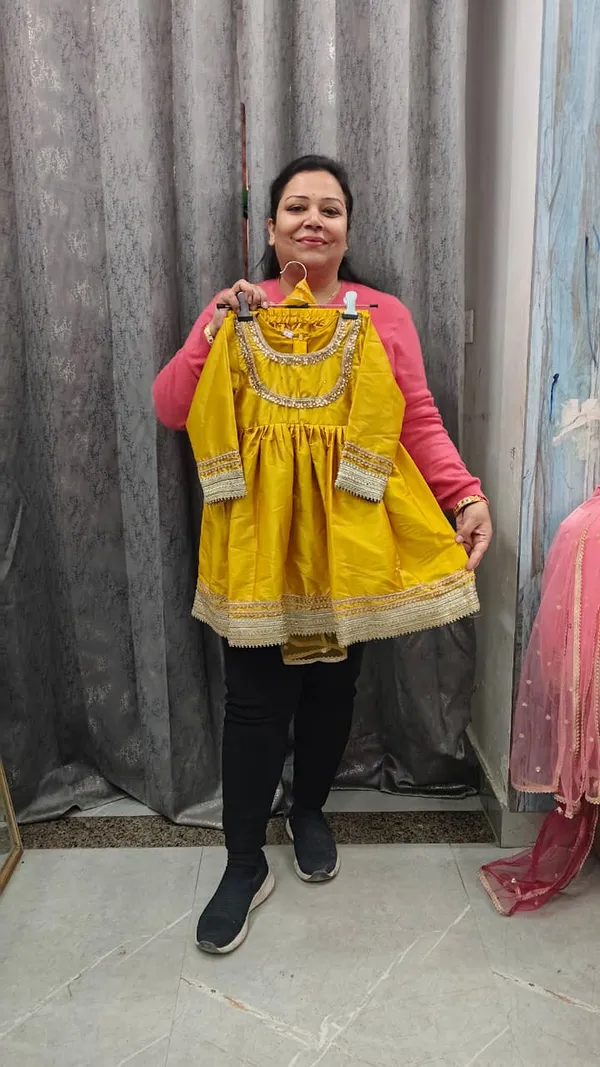 Yellow_Silk_Embroidered_Frock_Suit_For_Kids