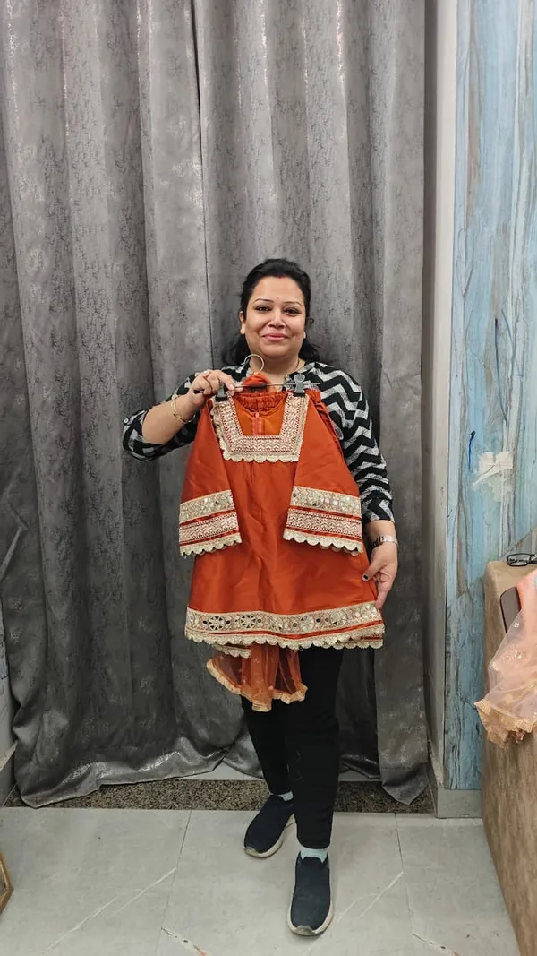 Rust_Banarasi_Silk_Mirror_Work_Suit_Set_For_Kids
