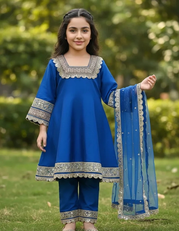 Royal_Blue_Banarasi_Silk_Mirror_Work_Suit_Set_For_Kids