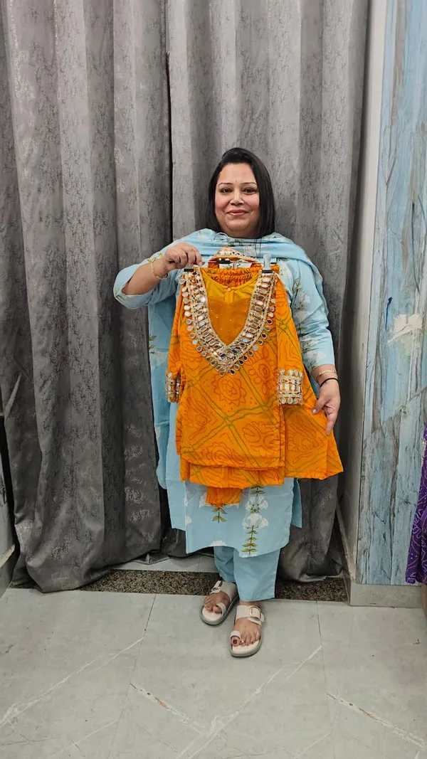 Yellow_Georgette_Bandhani_Print_Sharara_Set_For_Kids