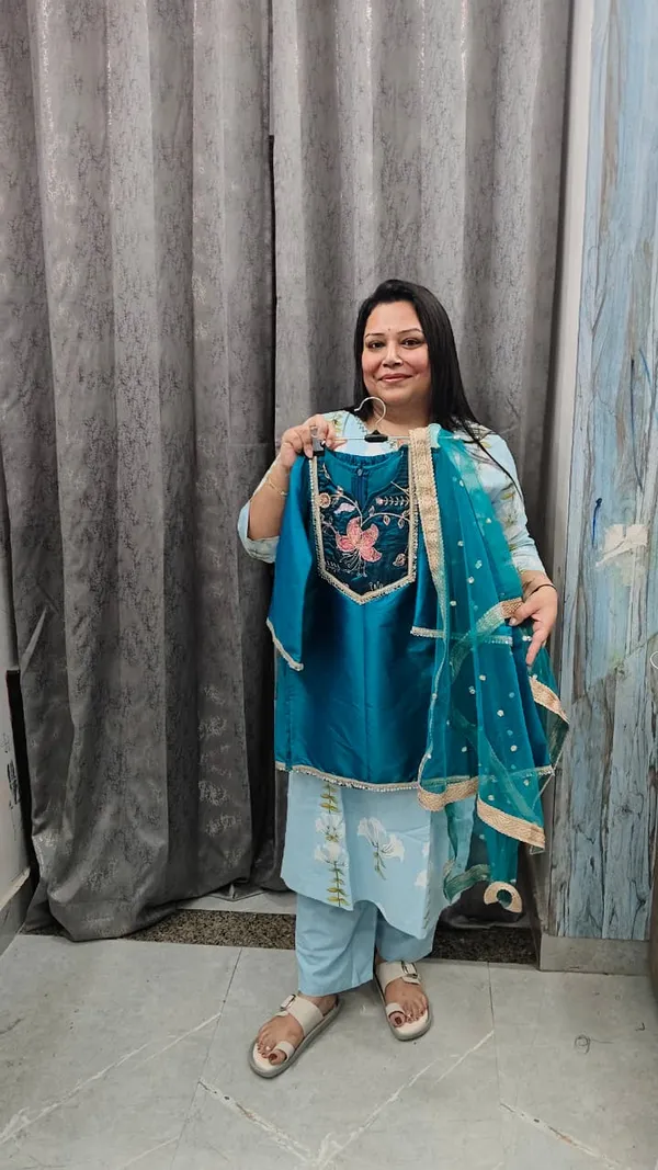 Blue_Banarasi_Silk_Handwork_Straight_Kurta_Plazo_Set_For_Kids