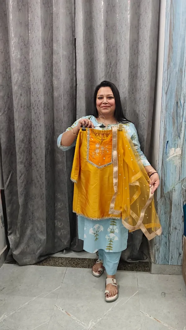 Yellow_Banarasi_Silk_Straight_Kurta_Palazzo_Set_For_Kids
