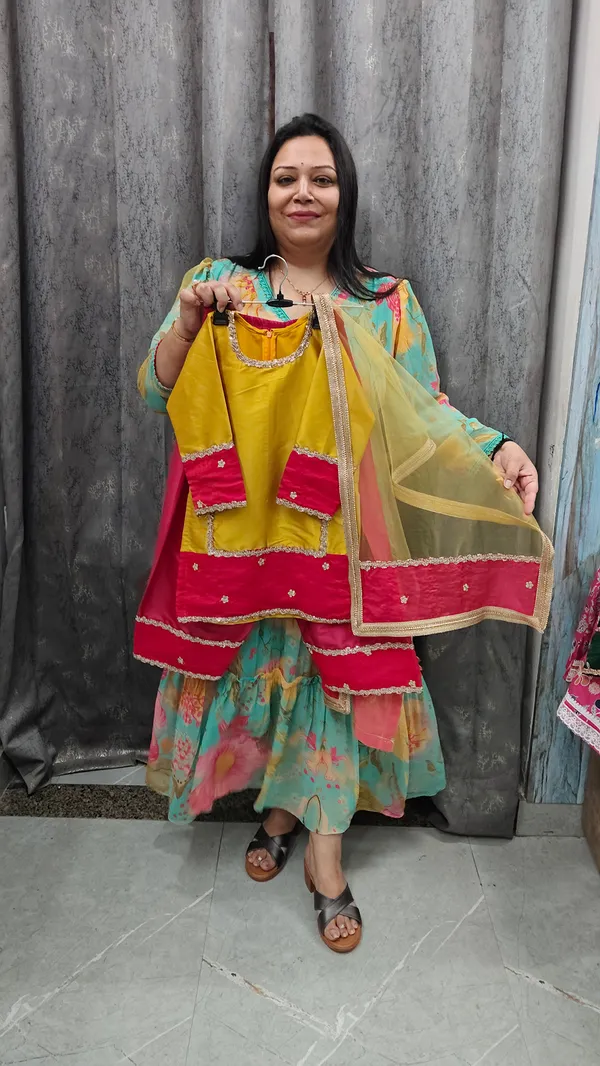 Silk_Kurta_With_Handwork_Borders_Yellow_With_Pink