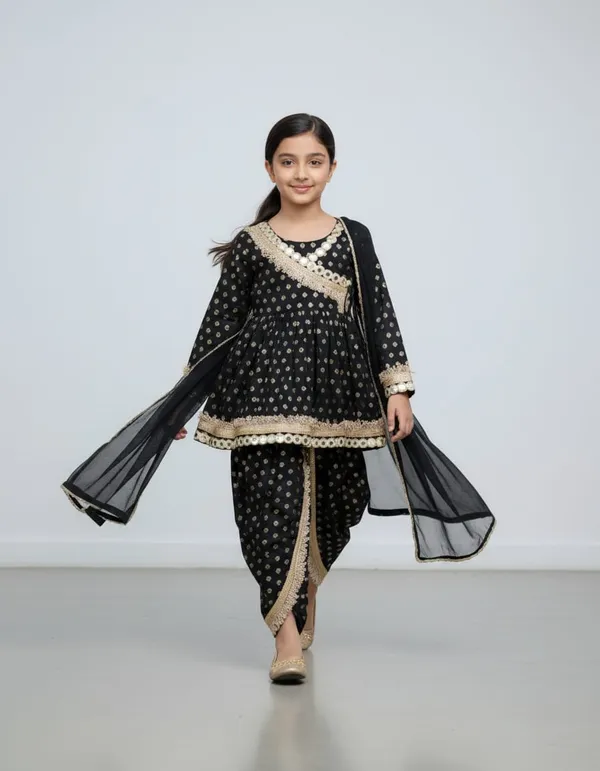 Black_Banarasi_Angrakha_Tulip_Set_For_Kids