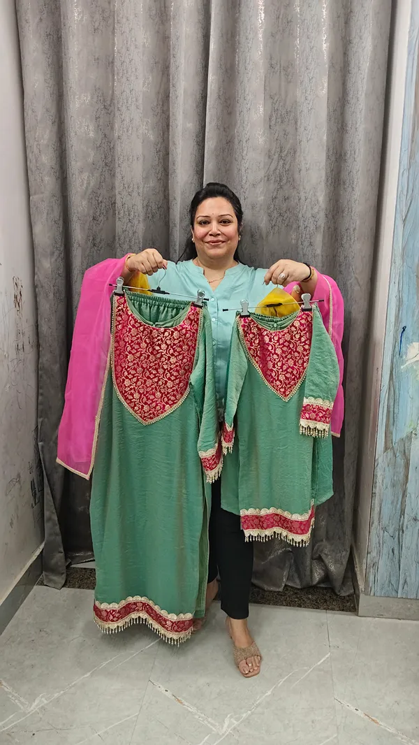 Moss_Silk_Banarasi_Patchwork_Matching_Co-Ord_Set_For_Women