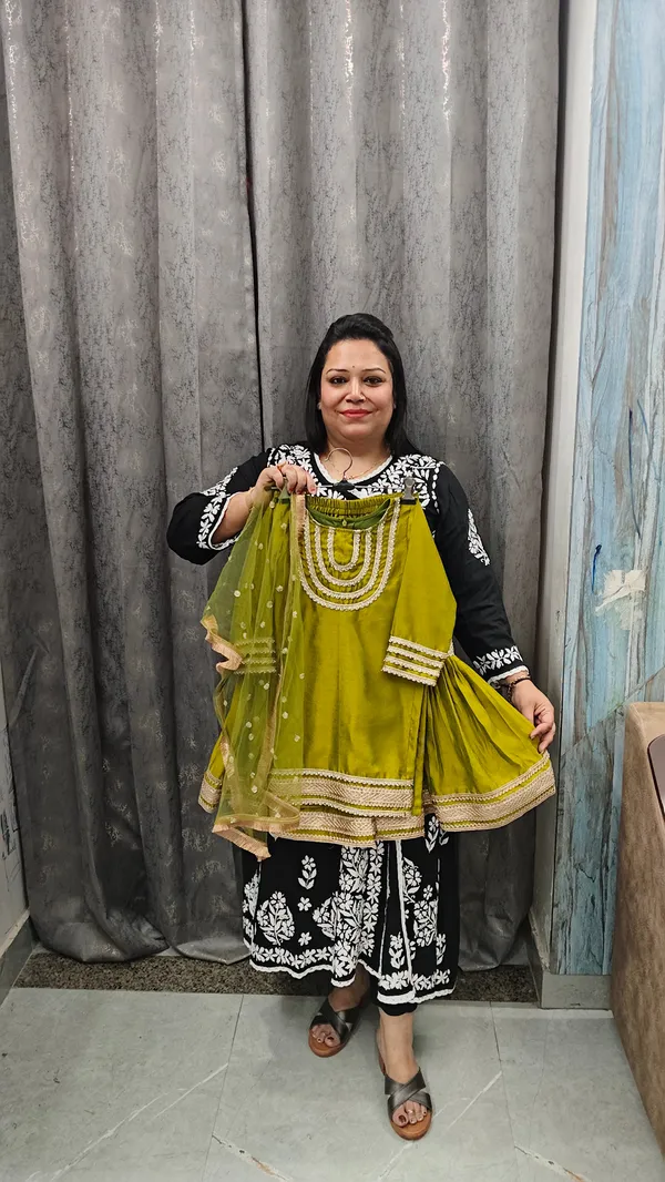 Olive_Silk_Handwork_Gharara_Set_For_Kids