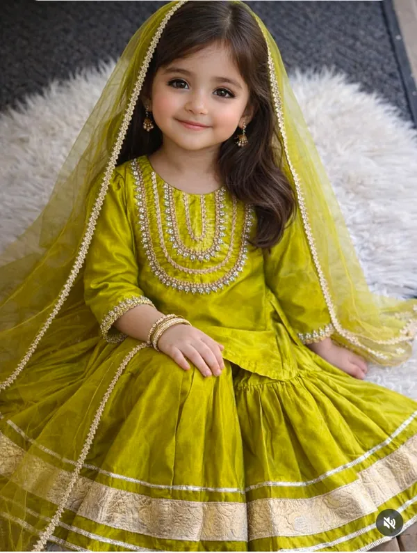 Olive_Silk_Handwork_Gharara_Set_For_Kids