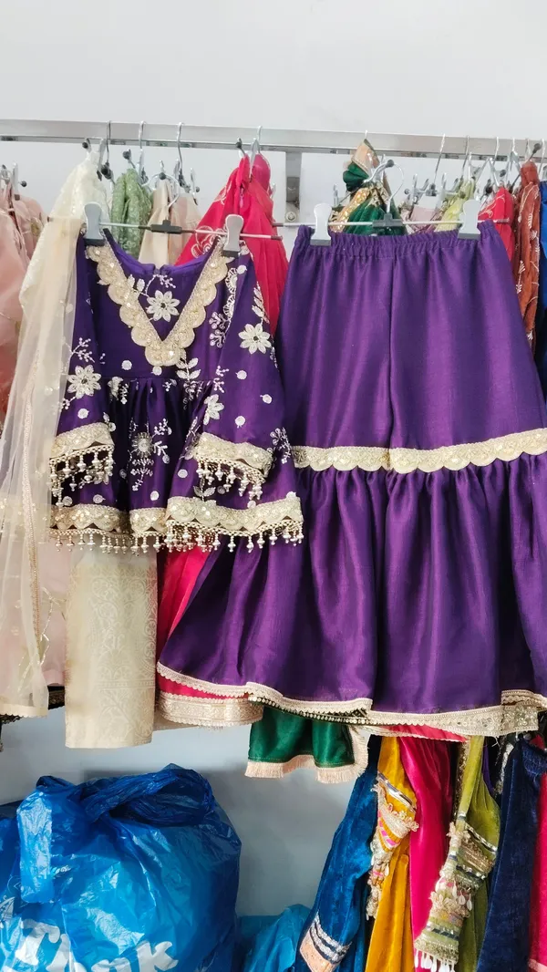 Purple_Vichitra_Silk_Embroidered_Peplum_Garara_Set_For_Kids