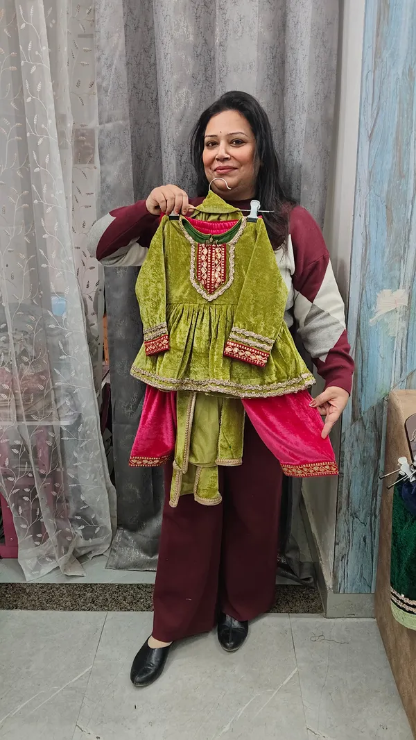 Olive_Silk_Kurta_Dress_For_Kids