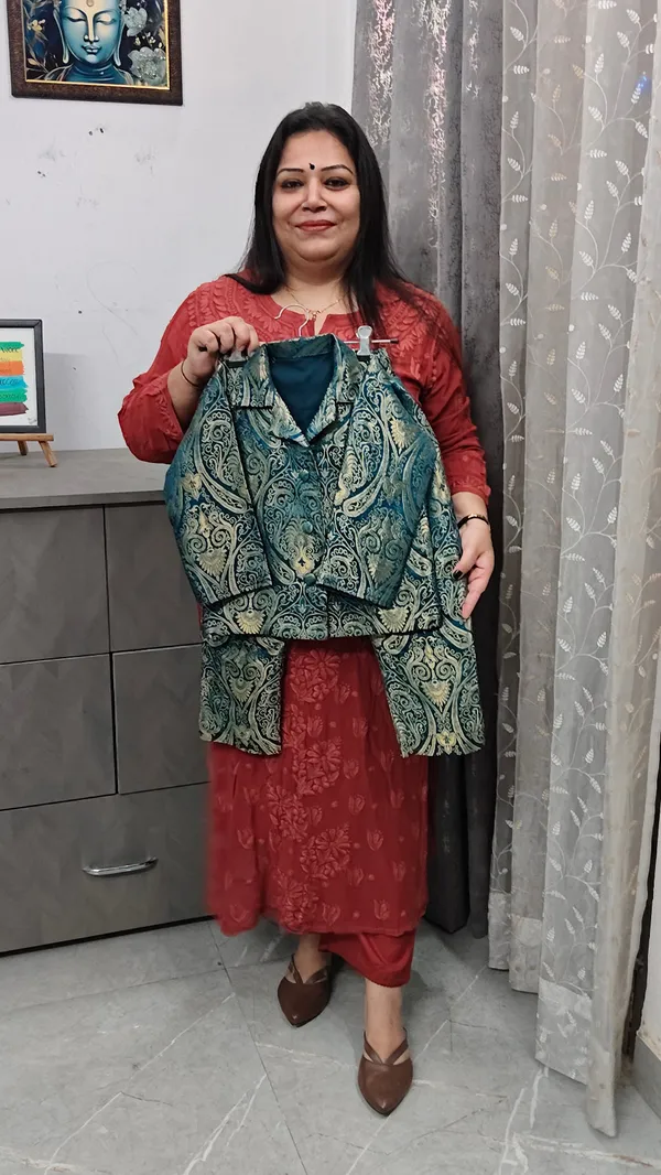 Teal_Jamawar_River_Collar_Co-Ord_Set_For_Kids