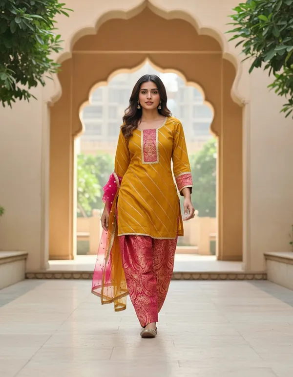 Luxury_Silk_Mother_Daughter_Matching_Outfits_Musturd