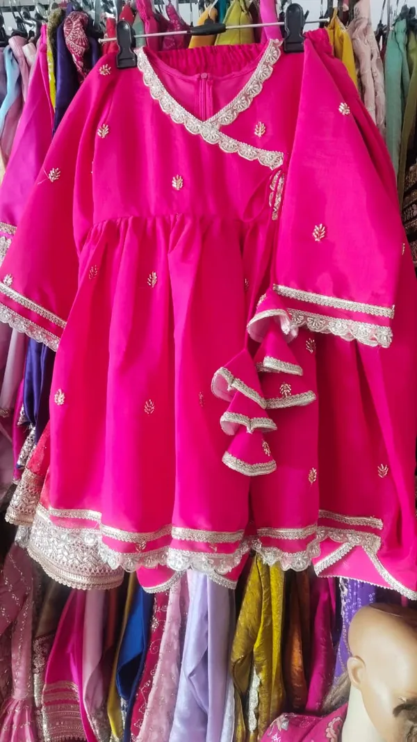 Hot_Pink_Silk_Handwork_Matching_Outfit_For_Kids