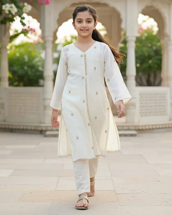 Luxury_Mal_Cotton_Indo_Western_2_Pcs_Set_Off_White
