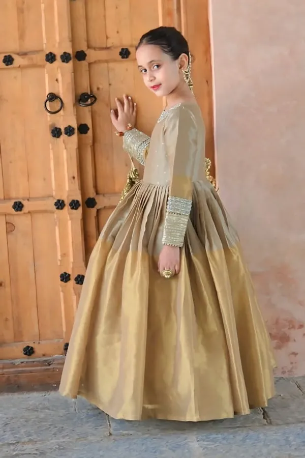 Beige_Silk_Handwork_Gown_For_Kids