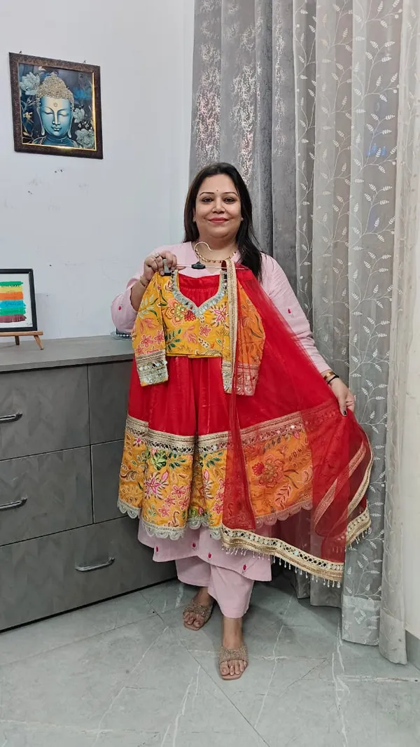 Yellow_Crepe_Mirror_Cutwork_Lehenga_Set_For_Kids