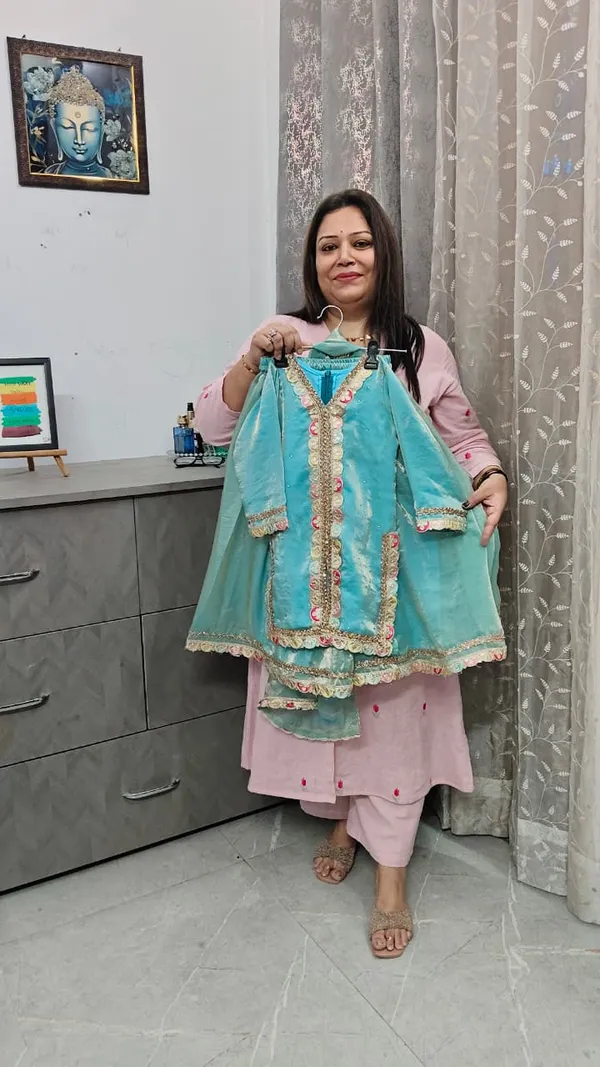 Sea_Green_Silk_Embroidered_Kurti_Sharara_Set_For_Kids