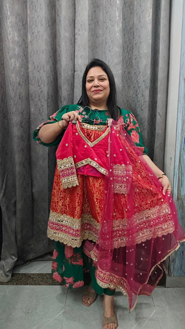 Red_Banarasi_Mirror_Work_Lehenga_Set_For_Kids