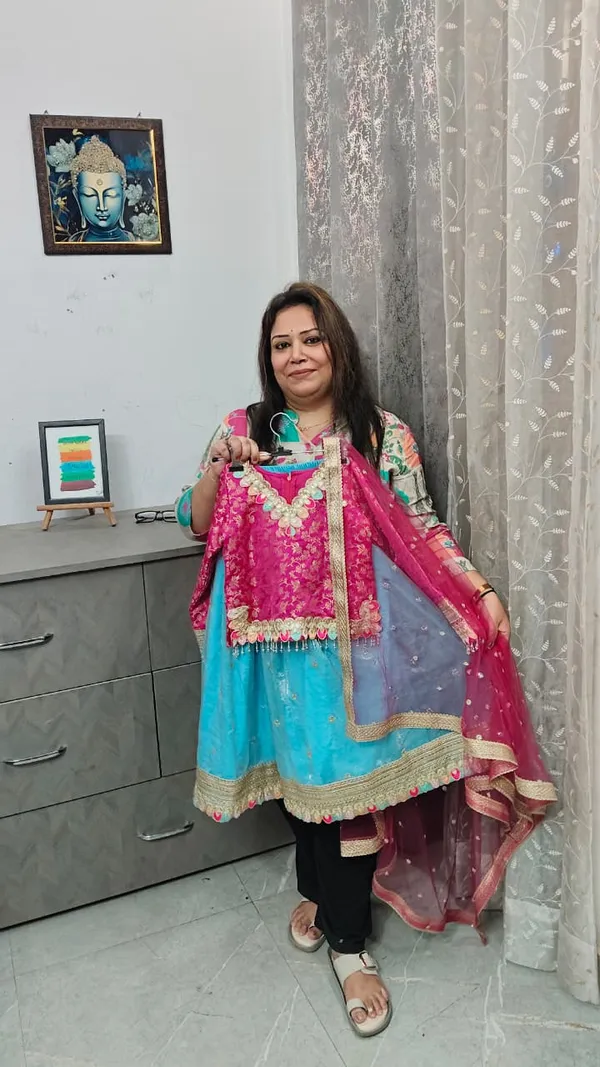 Blue_Pink_Silk_Handwork_Lehenga_Set_For_Kids