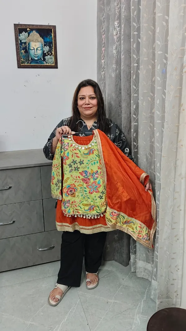 Green_Rust_Silk_Lehenga_Set_For_Kids
