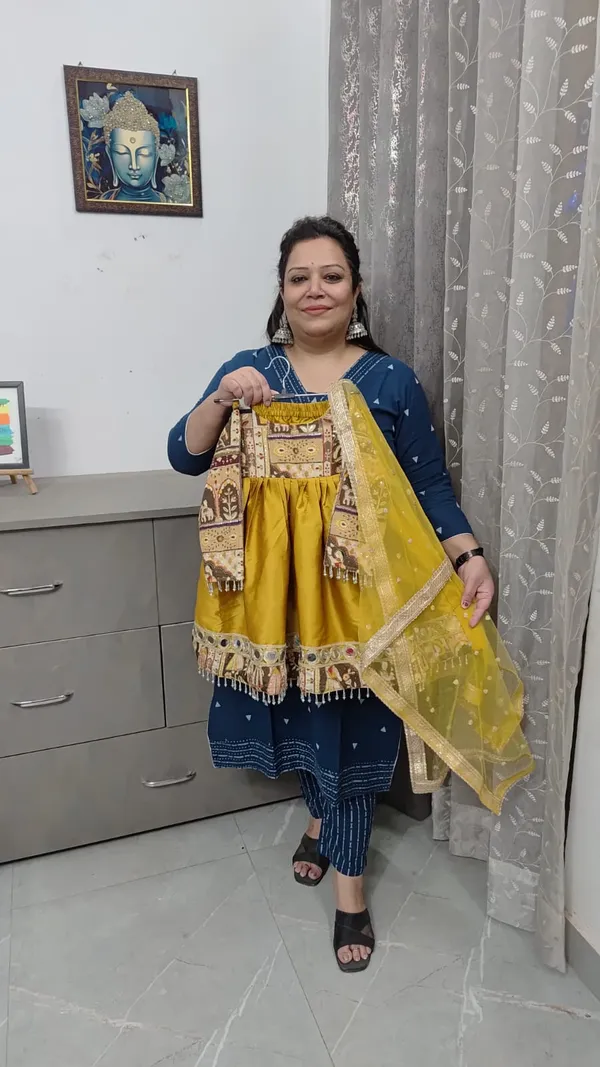 Yellow_Silk_Mirror_Work_Handwork_Frock_Suit_For_Kids