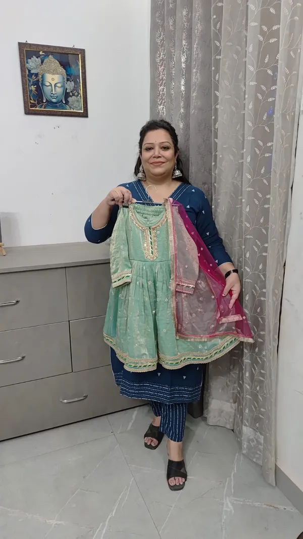 Green_Silk_Zari_Handwork_Frock_Suit_For_Kids