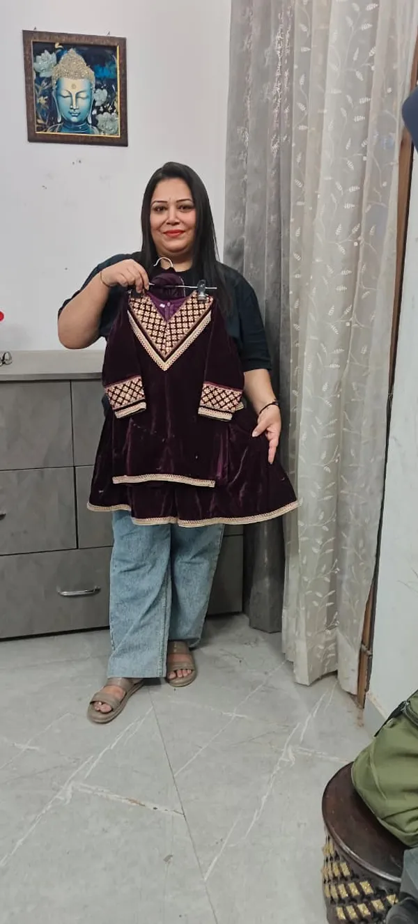 Wine_Velvet_Handwork_Gharara_Set_For_Kids