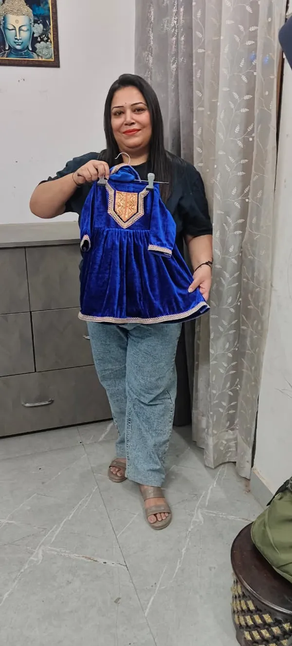 Royal_Blue_Velvet_Handwork_Kurta_Set_For_Kids