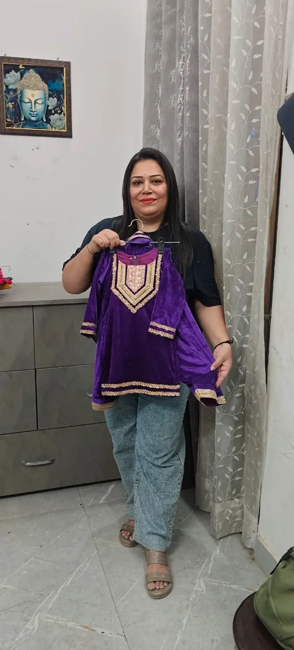 Purple_Velvet_Handwork_Border_Kurta_Salwar_Set_For_Kids