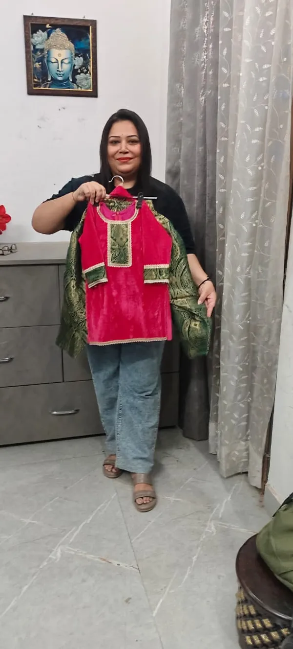 Pink_Green_Velvet_Jamawar_Farshi_Kurta_Set_For_Kids