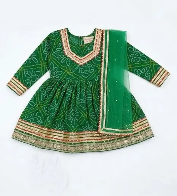 Green_Georgette_Chunri_Print_Jaipuri_Frock_Suit_For_Kids