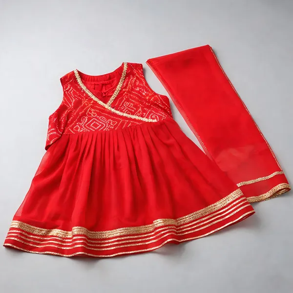 Red_Silk_Bandhani_Frock_Suit_For_Kids