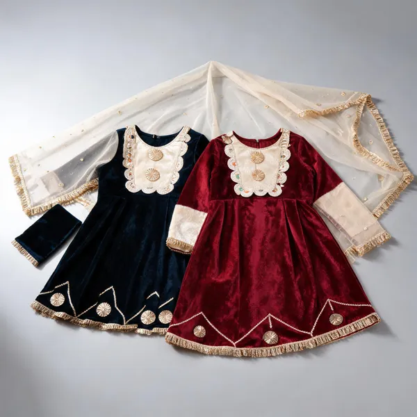 Navy_Red_Velvet_Banarasi_Gota_Work_Suit_Set_For_Kids