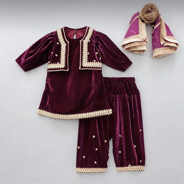 Wine_Velvet_Designer_Jacket_Suit_Set_For_Kids