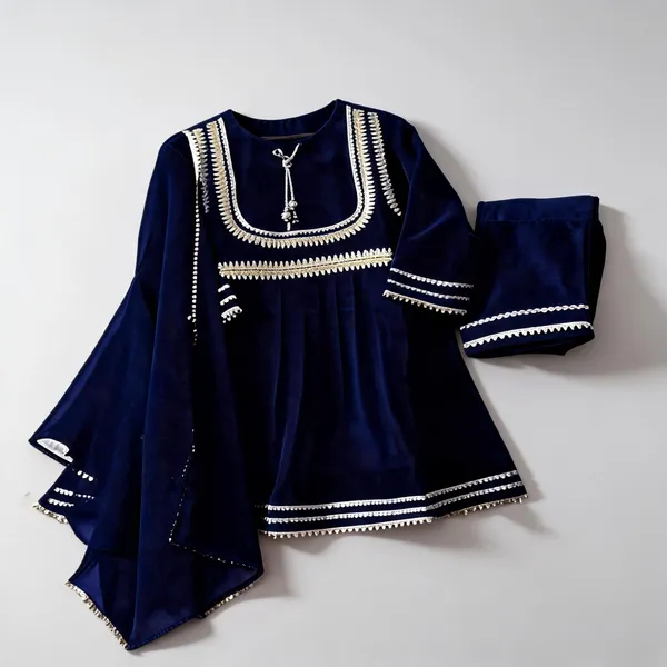 Navy_Velvet_Yoke_Style_Suit_Set_For_Kids
