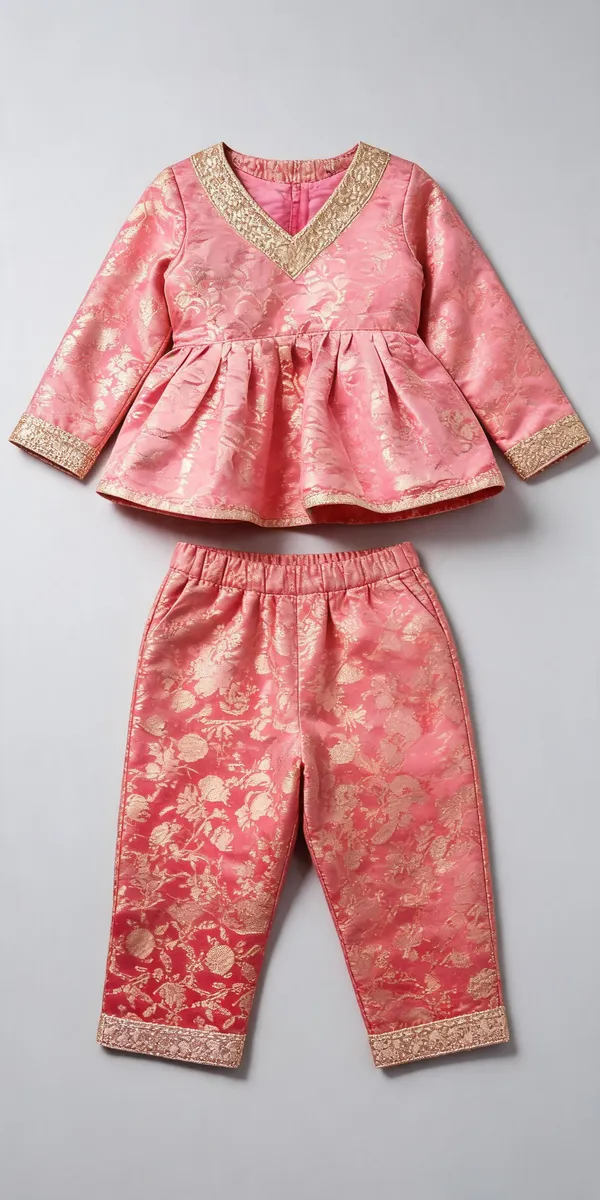 Magenta_Pink_Banarasi_Peplum_Co-Ord_Set_For_Kids