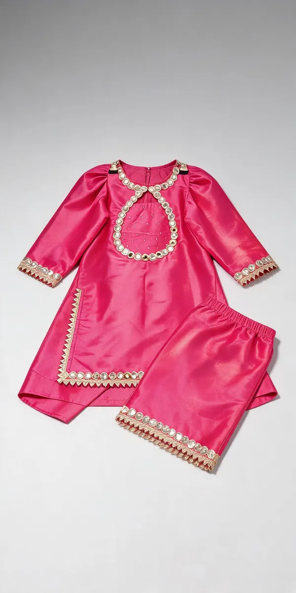 Rust_Silk_Mirror_Work_Farshi_Suit_For_Kids