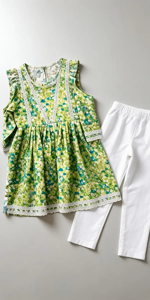 Lime_Green_Cotton_Chikan_Lace_Frock_Suit_For_Kids