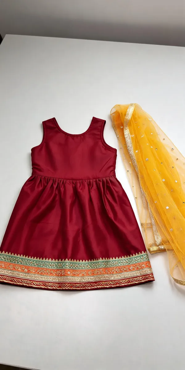 Wine_Silk_Embroidered_Frock_Suit_For_Kids