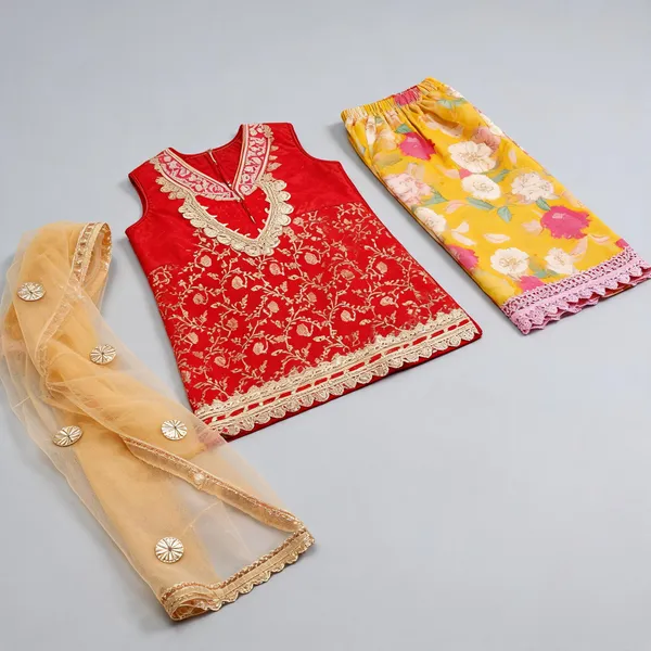 Mustard_Silk_Banarsi_Patiala_Suit_Set_For_Kids