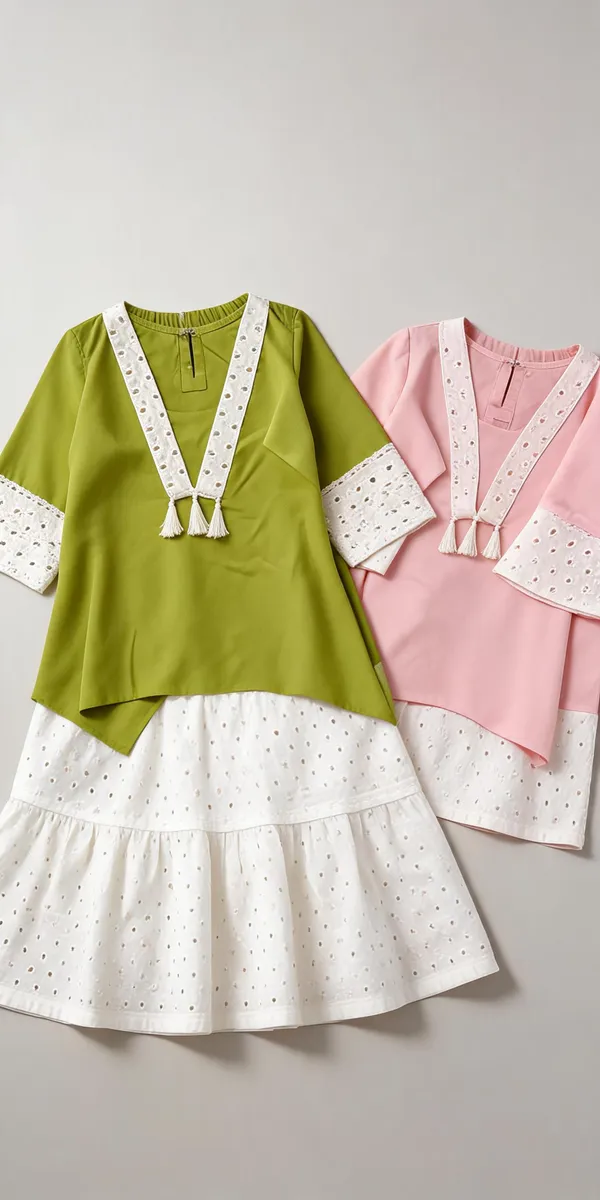 Olive_Pink_Rayon_Crochet_Chikan_Co-Ord_Set_For_Kids