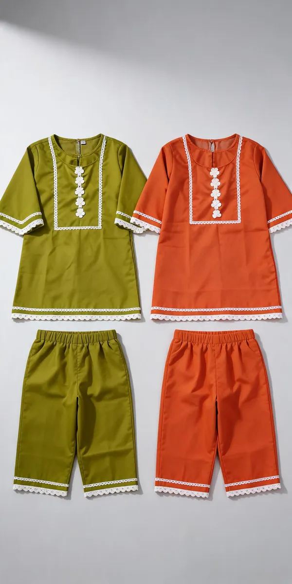 Green_Orange_Rayon_Chikan_Floral_Co-Ord_Set_For_Kids