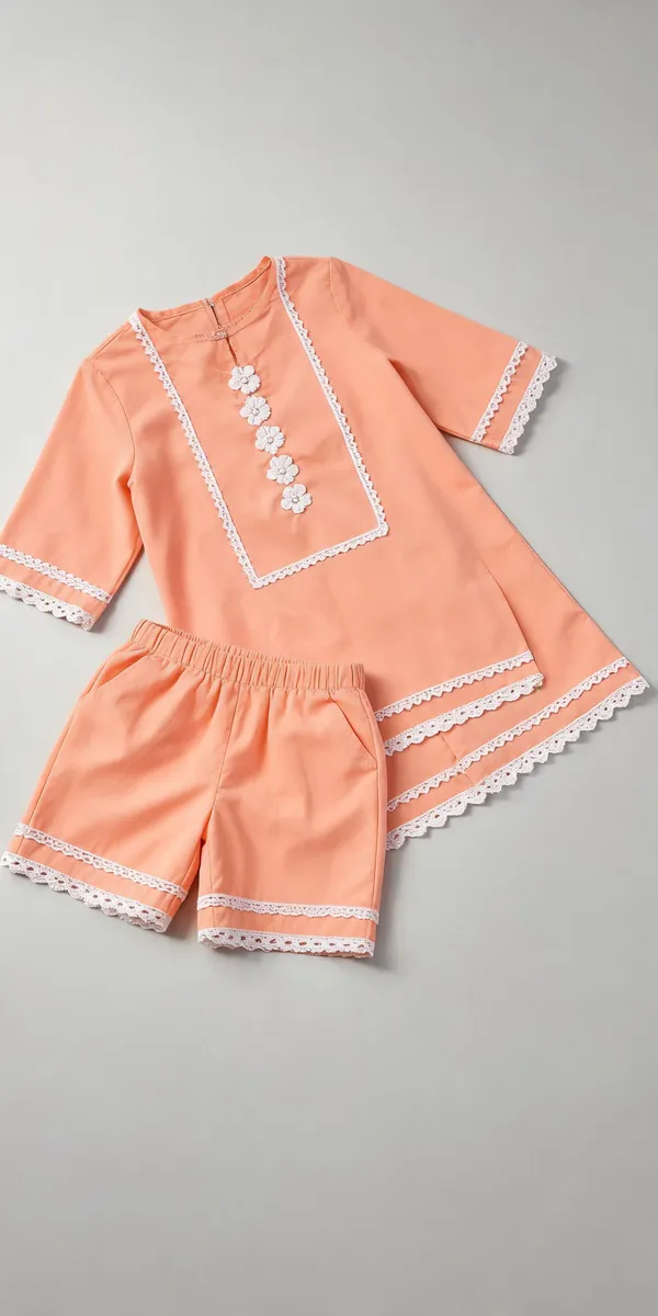 Peach_Green_Rayon_Chikan_Floral_Co-Ord_Set_For_Kids