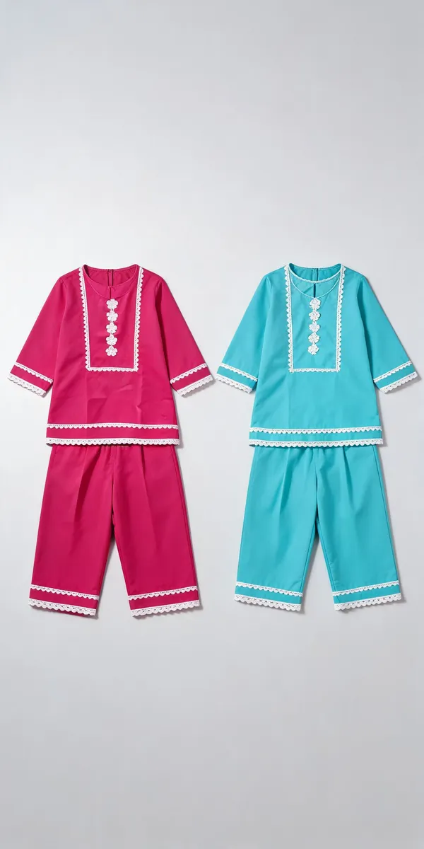 Pink_Blue_Rayon_Chikan_Floral_Co-Ord_Set_For_Kids