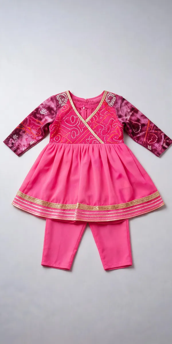 Pink_Silk_Bandhani_Frock_Suit_For_Kids